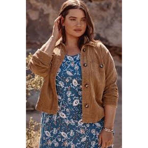 NWT J. Jill Women's Textured Corduroy Shacket Jacket Vicuna Tan Lightweight XL - Picture 1 of 11